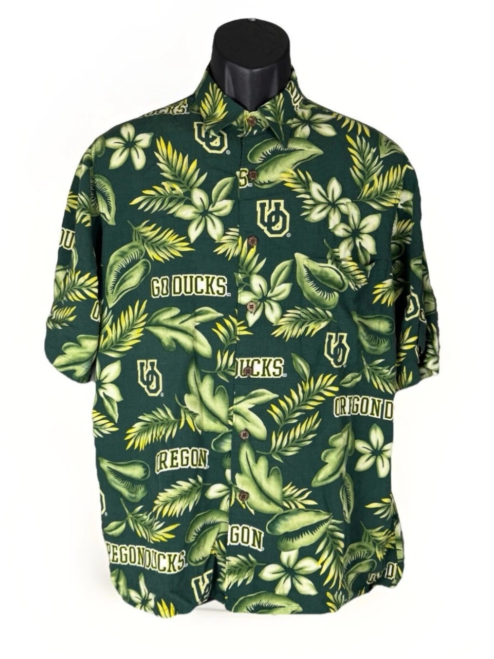 Oregon Ducks Reyn Spooner Sports Hawaiian Aloha All Over Print Rayon Shirt Sz M